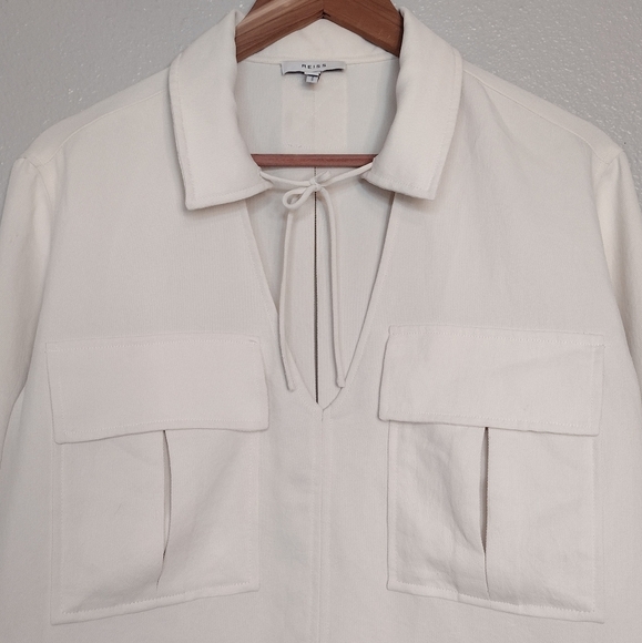 Reiss Women's Cream Minimalist Contemporary Twin Pocket Overhead Shirt Sz 6 - Picture 6 of 16